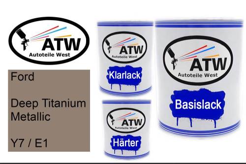 Ford, Deep Titanium Metallic, Y7 / E1: 1L Lackdose + 1L Klarlack + 500ml Härter - Set, von ATW Autoteile West.